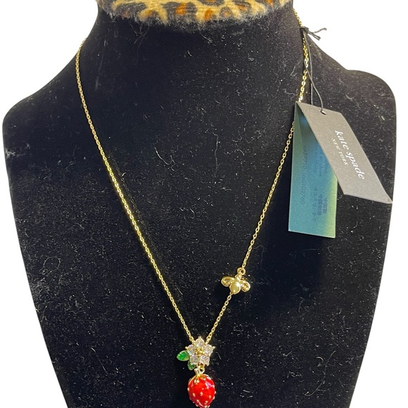 Kate Spade "Strawberry Fields" Gold Plated necklace with Bee & Strawberry - NWT - Picture 2 of 6